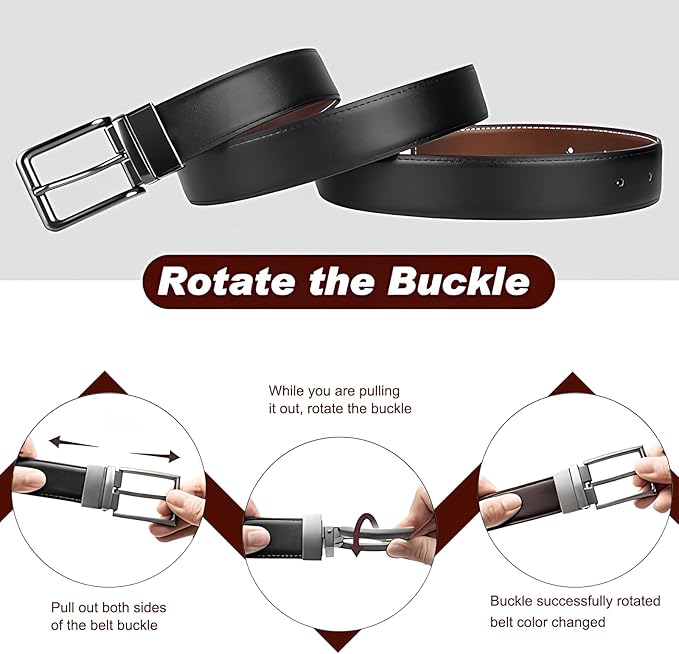 Men’s Reversible Leather Belt for Casual Golf Dress Pants