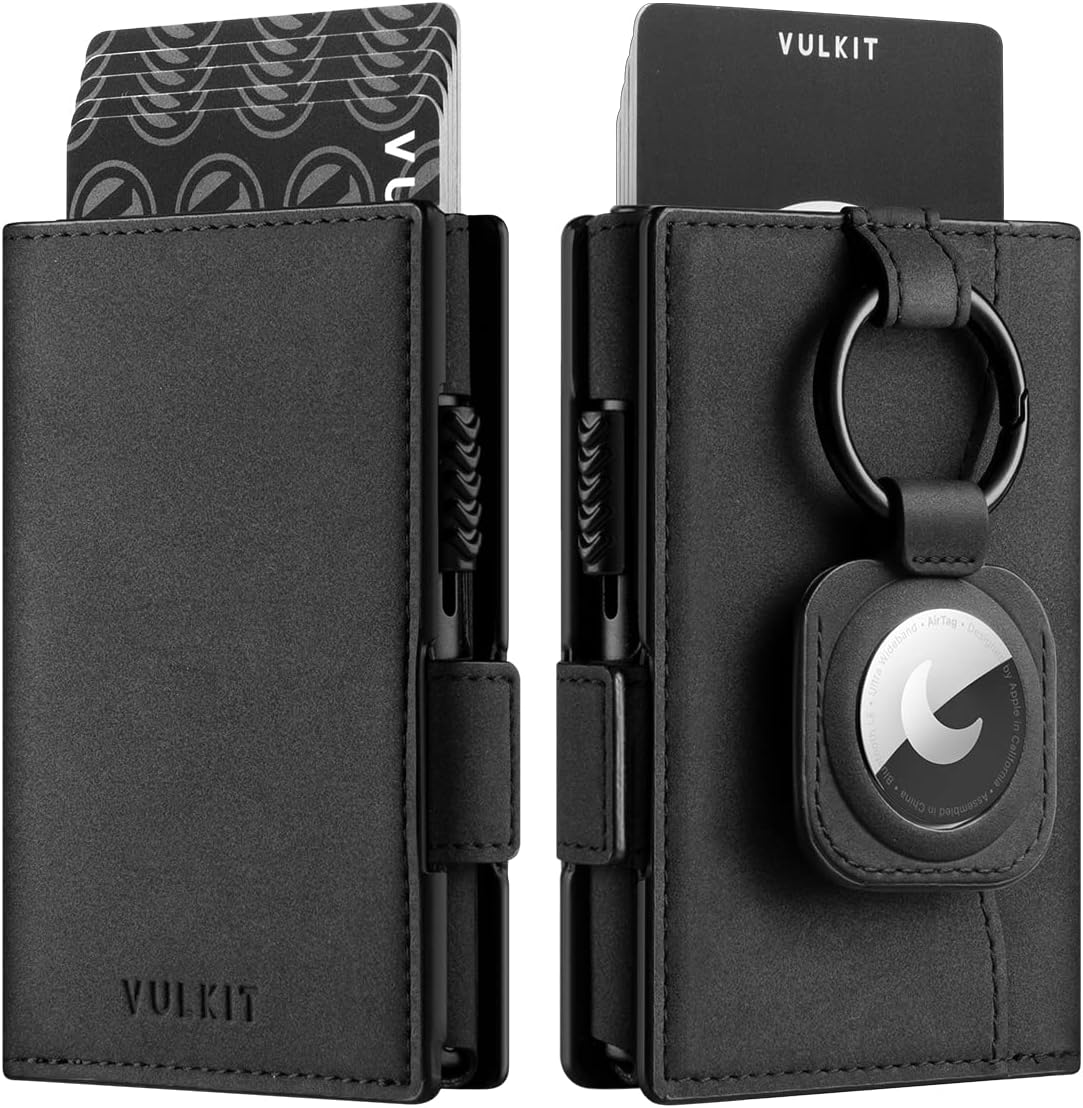 Card Holder Leather Wallet with Air tag Holder RFID Blocking Magnetic Closure