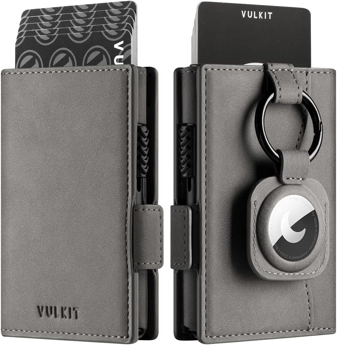 Card Holder Leather Wallet with Air tag Holder RFID Blocking Magnetic Closure