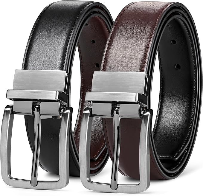 Men’s Reversible Leather Belt for Casual Golf Dress Pants