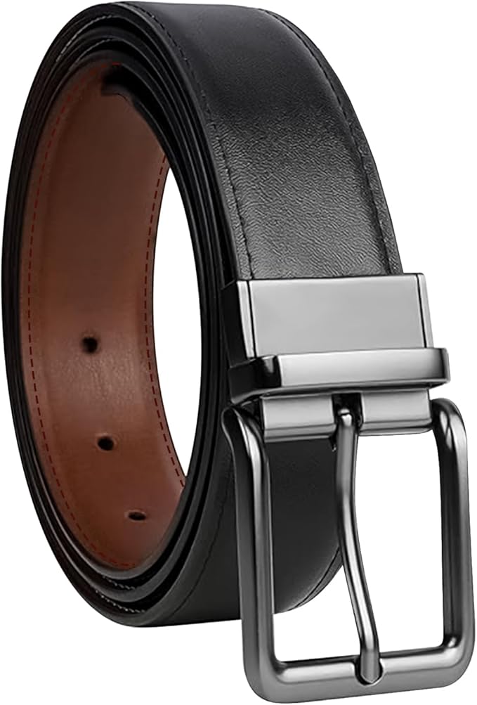 Men’s Reversible Leather Belt for Casual Golf Dress Pants
