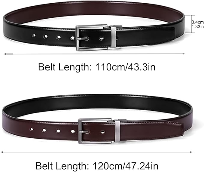 Men’s Reversible Leather Belt for Casual Golf Dress Pants