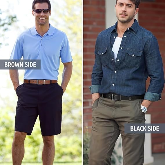 Men’s Reversible Leather Belt for Casual Golf Dress Pants