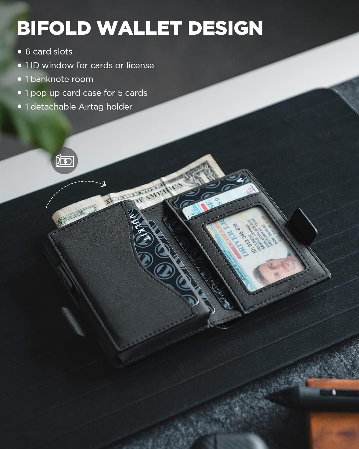 Card Holder Leather Wallet with Air tag Holder RFID Blocking Magnetic Closure