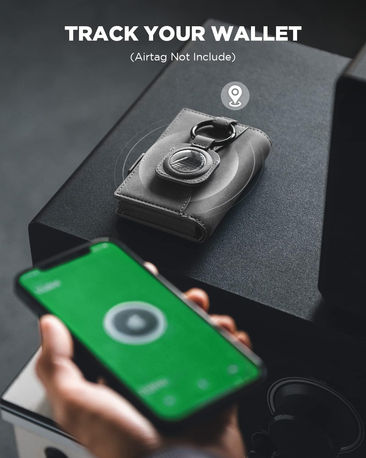 Card Holder Leather Wallet with Air tag Holder RFID Blocking Magnetic Closure