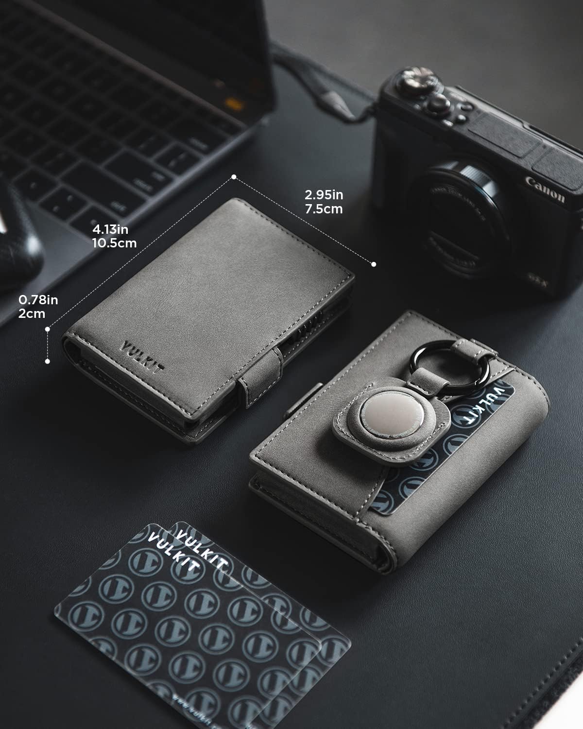 Card Holder Leather Wallet with Air tag Holder RFID Blocking Magnetic Closure