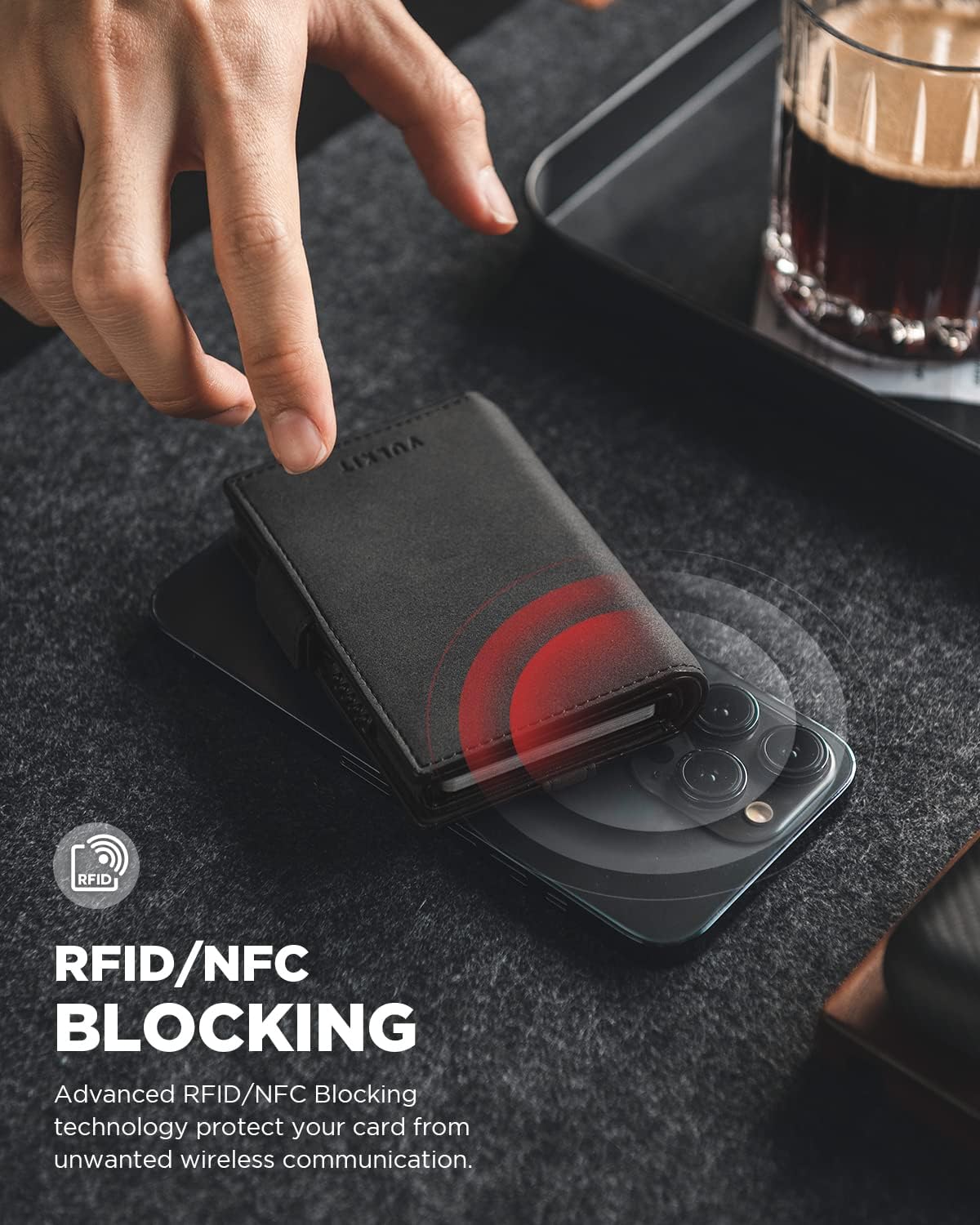 Card Holder Leather Wallet with Air tag Holder RFID Blocking Magnetic Closure